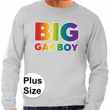 Grote maten big gay boy regenboog sweater grijs voor heren