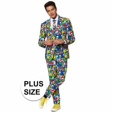 Grote maten carnavalskleding plus size super mario print net pak voor