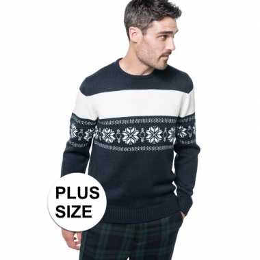 Grote maten foute blauw/witte kersttruien scandinavische print voor