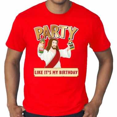 Grote maten foute kerst t-shirt rood met party jezus voor heren