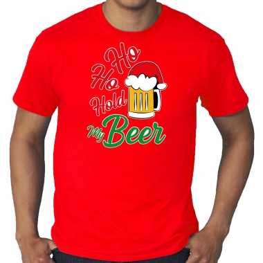 Grote maten ho ho hold my beer fout kerstshirt / outfit rood voor heren
