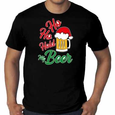 Grote maten ho ho hold my beer fout kerstshirt / outfit zwart voor heren