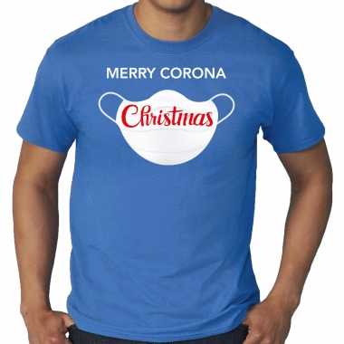 Grote maten merry corona christmas fout kerstshirt / outfit blauw voor heren