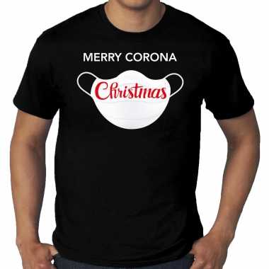 Grote maten merry corona christmas fout kerstshirt / outfit zwart voor heren