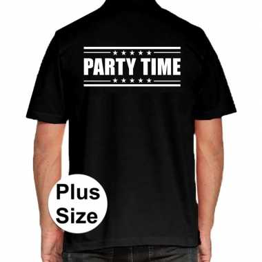 Grote maten party time polo shirt zwart voor heren