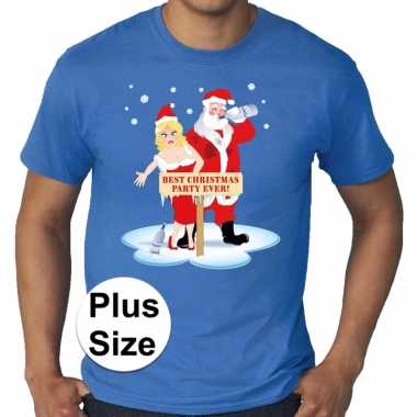 Grote maten plus size blauw fout kerst t-shirt best christmas party e