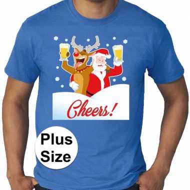 Grote maten plus size blauw fout kerst t-shirt dronken kerstman / rud