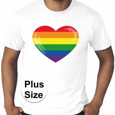 Grote maten regenboog hart gay pride t-shirt wit heren