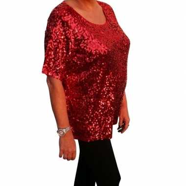 Grote maten rode glitter pailletten disco shirt dames xl