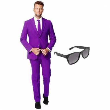 Grote maten verkleed paars net heren kostuum maat 56 (xxxl) met grati