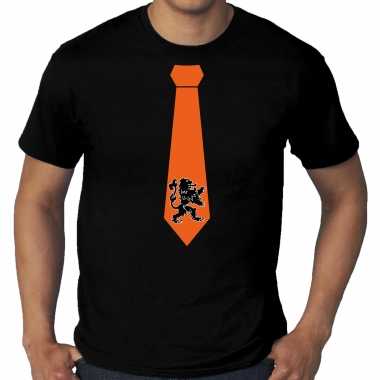 Grote maten zwart t-shirt holland / nederland supporter oranje leeuw stropdas ek/ wk voor heren