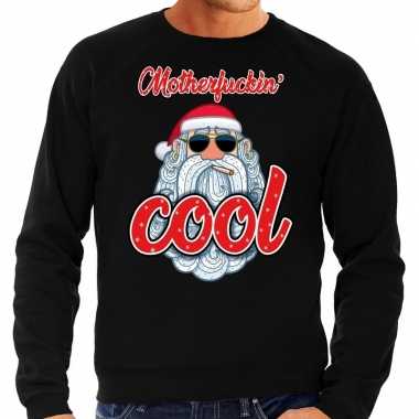 Grote maten zwarte foute kersttrui / sweater coole kerstman voor her