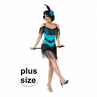Maten grote maat blauw/zwart jaren 20 jurkje voor dames