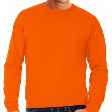 Maten oranje sweater / sweatshirt trui grote maat met ronde hals voor heren