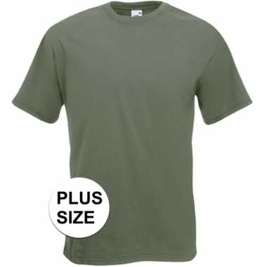Set van 2x stuks grote maten olijf groene t-shirts met korte mouwen voor heren, maat: 3xl (46/58)