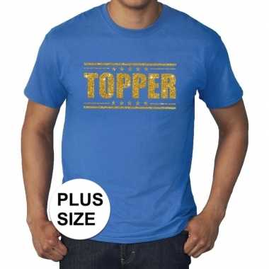 Toppers - grote maten topper shirt blauw met gouden glitters heren