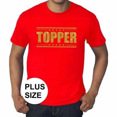 Toppers - grote maten topper shirt rood met gouden glitters heren