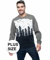 Grote maten foute blauw grijze kersttruien bomen print voor heren