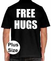 Grote maten free hugs polo shirt zwart voor heren
