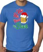 Grote maten ho ho hold my beer fout kerstshirt outfit blauw voor heren