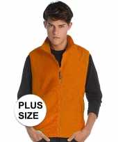 Grote maten oranje fleece sport bodywarmers voor heren
