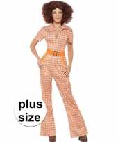Grote maten oranje jaren 70 kostuum voor dames