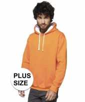Grote maten oranje witte hooded sweater trui voor heren