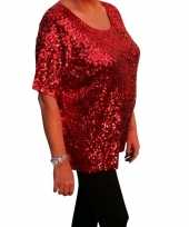 Grote maten rode glitter pailletten disco shirt dames xl