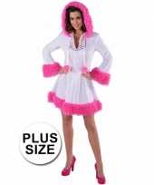 Grote maten wit plus size eskimo jurkje met roze pluche