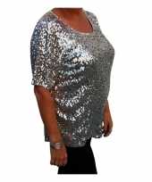 Grote maten zilveren glitter pailletten disco shirt dames xl