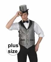 Maten grote maat disco gilet zwart zilver voor heren