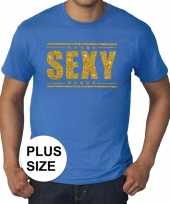 Toppers grote maten sexy t-shirt blauw met gouden letters